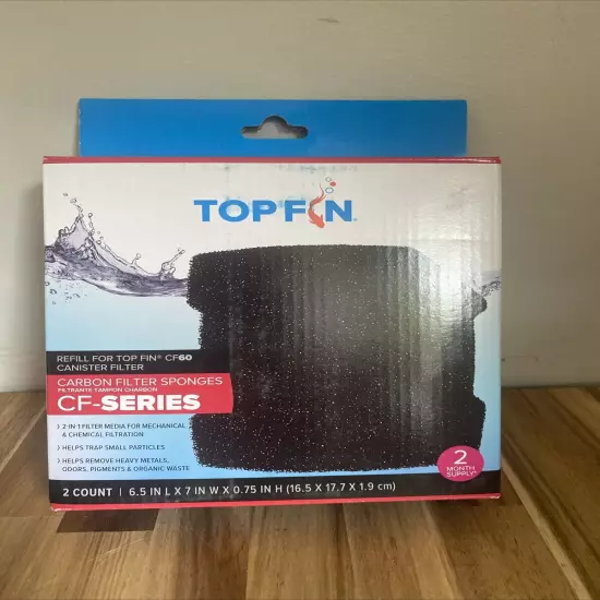 Top Fin Carbon Filter Sponges 2 Refills for CF60 Canister CF-Series Black Fish