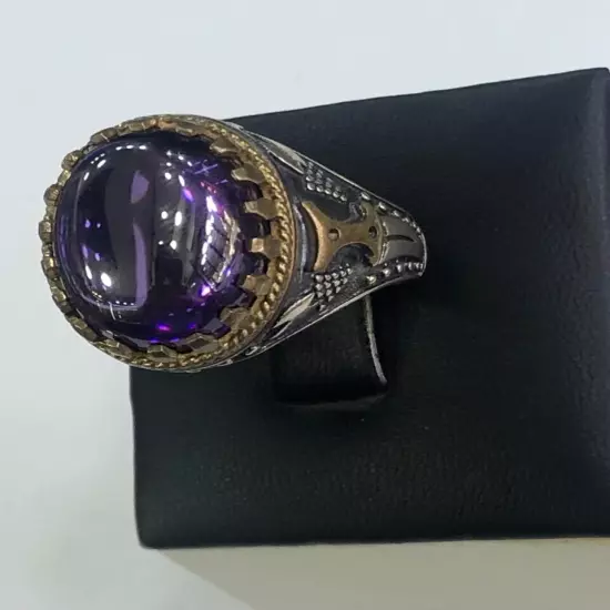 Men Ring 925 Silver Amethyst Gemstone خاتم اماتست صياغة ايراني