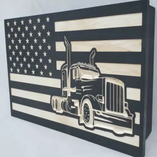 19" Truckers American Flag handgun concealment cabinet hidden pistol gun storage