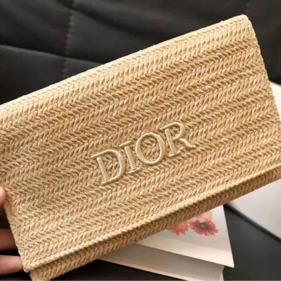 Dior Clutch Christian Pouch Rattan Beige Novelty Clutch 2023 SHIP in stocks