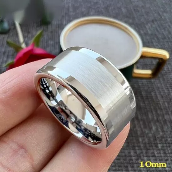 10/12MM Polished Brush Flat Tungsten Carbide Ring Band Wedding Ring Comfort fit