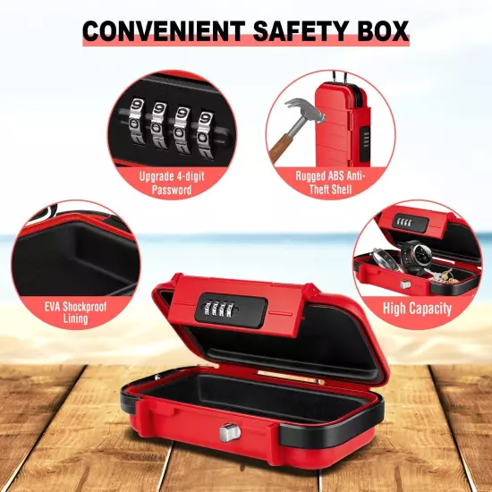 Portable Safe Lock Box with Combination Lock Mini Beach Travel Safe Waterproo...