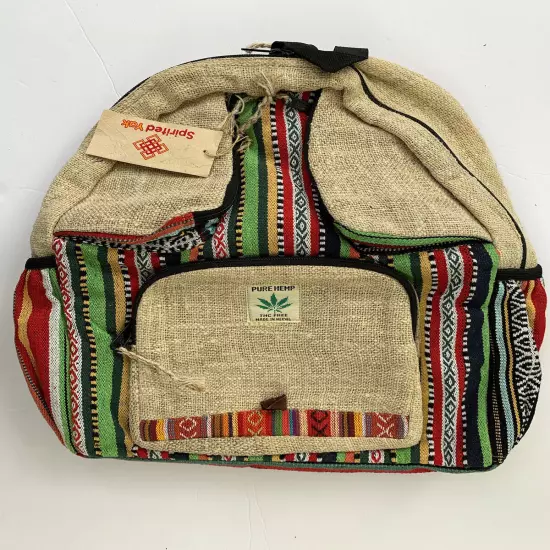 Hemp Backpack Himalayan All Natural Handmade Multi Pocket Computer 12” X 20”