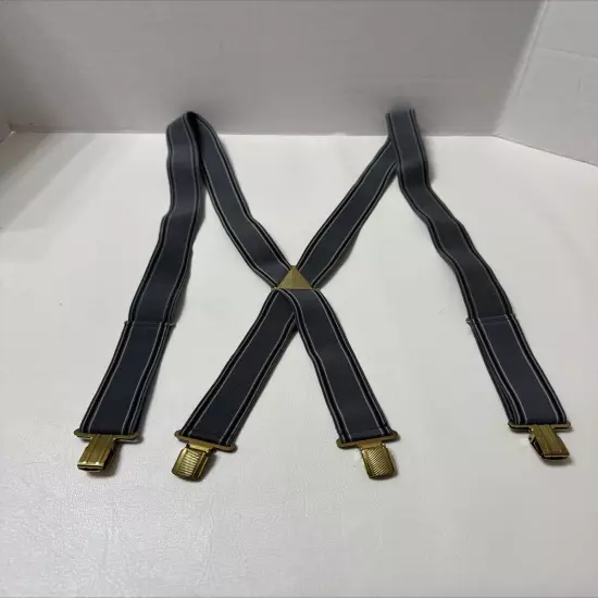 Vintage 50’s Suspenders Gray and Black Stretch Clip On Gold Rockabilly