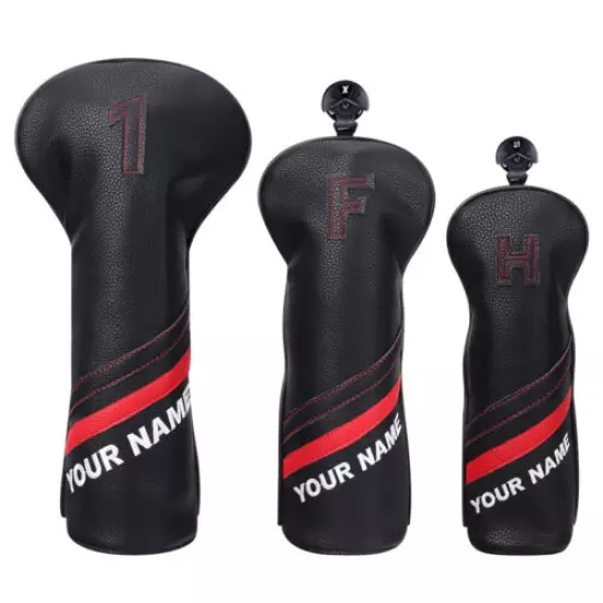 Golf Head Covers Customized Driver Fairway Wood UT Hybrid Cover Black Number Tag