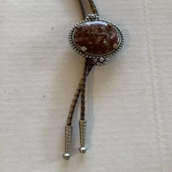 Vintage Glitter Glass Bolo Tie - Southwestern Two Tone Brown Cord