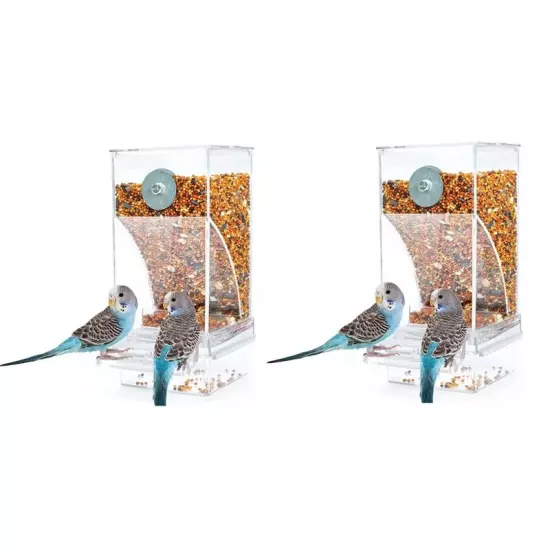 2 PCS Bird Feeders Bird Feeding Cage Transparent Parakeet Seed Container5155