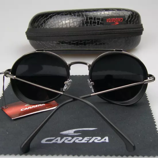 Men Women Retro Sunglasses Matte Black Metal Round Frame Carrera Glasses+Box C39