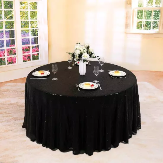 Trlyc Round Sequin Tablecloth - 108" Black Sparkly Table Cloths for Party Wed...