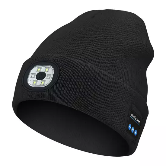 Bluetooth LED Beanie Hat with Music Speakers Mic Rechargeable Cap Head Lamp Gift