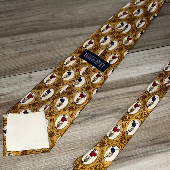 Lands End neck tie men’s OSFM gold tie gold red blue golfers silk Made in USA