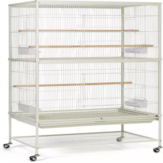 Spacious White Wrought Iron Flight Cage on Stand for Small Birds - 31"L x 53"H