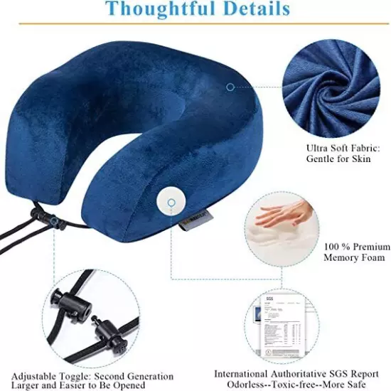 Neck Pillow for Travel Memory Foam Adjustable Storage Bag, Sleep Mask & Ear Plug