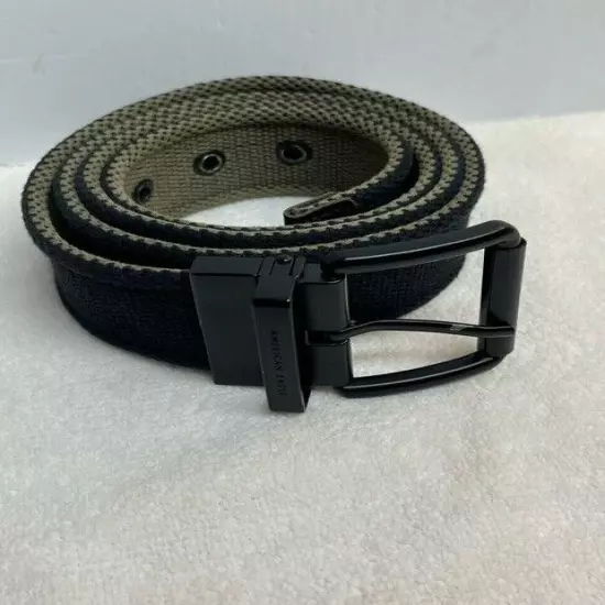 American Eagle Web Canvas Belt Black Green Mens Sz 36 Black Buckle 1 1/2"