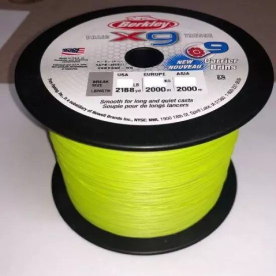 NEW 2018 Berkley X9 2000m Braid Bulk Spool Flame Green 20Lb / 9.1kg 0.17mm