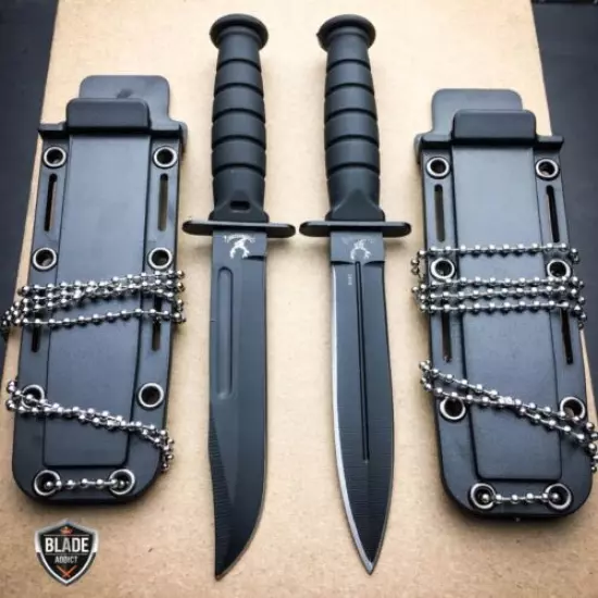 2 PC 6" BLACK Kabai Tactical Combat Fixed Blade Neck Knife w/ Sheath Hunting NEW