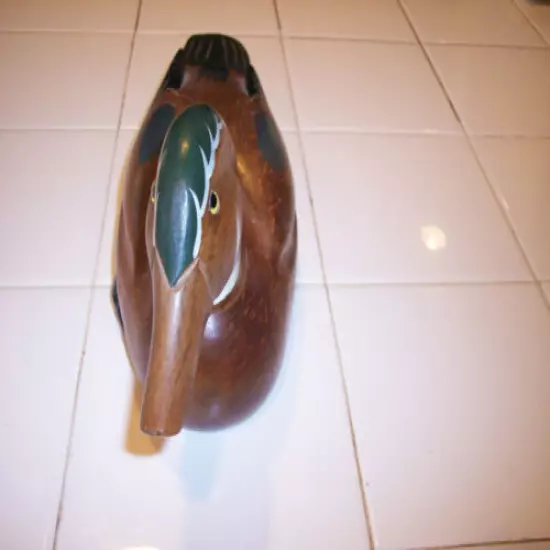 EXCELLENTLY HANDCRAFTED SOLID WOOD COLLECTIBLE 15in DECOY MALE WOODS DUCK 