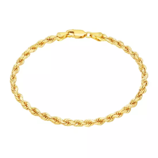 10K Yellow Gold 2mm-10mm Diamond Cut Rope Chain Bracelet Men Women 7" 7.5" 8" 9"