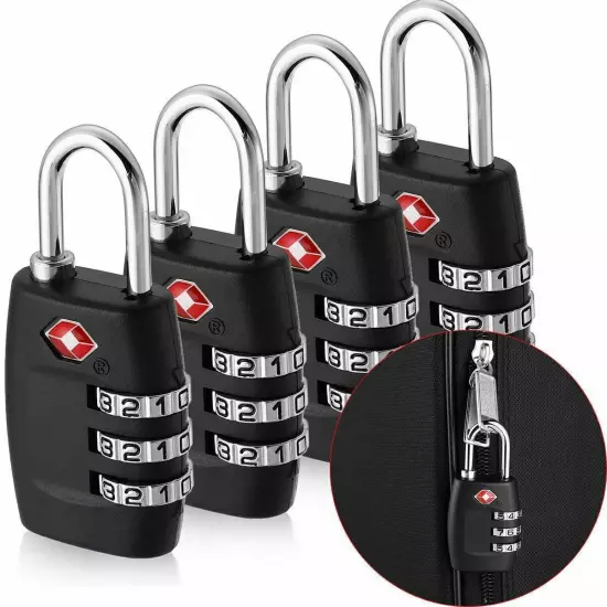 2X TSA Approved Luggage Lock Travel 3 Digit Combination Suitcase Padlock Black