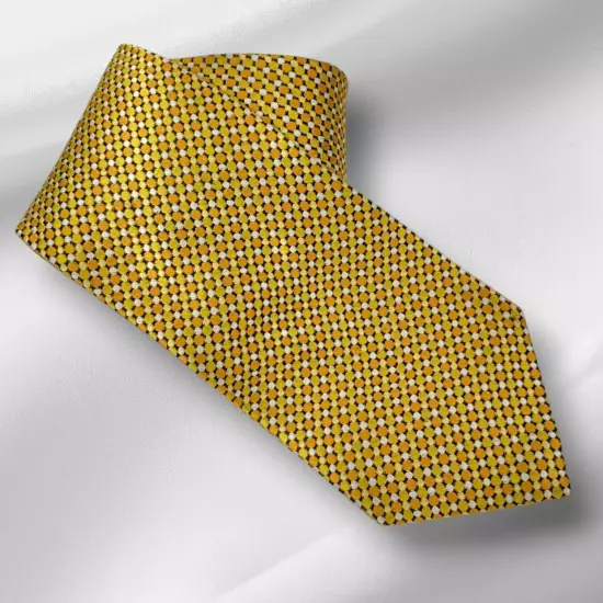 Fabio Fazio Mens Silk Yellow and Black Hexagon Pattern Tie