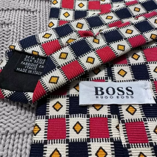 Hugo Boss red and black checkered Italian silk tie