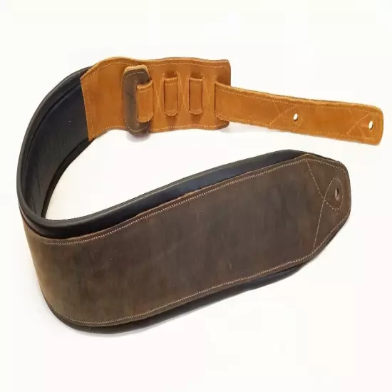 Padded Genuine Leather Guitar or Bass Strap 3.25" Wide Lightly Distressed Brown