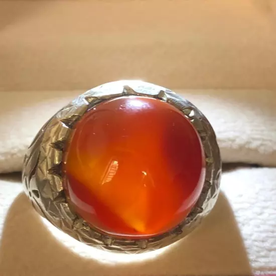 Agate Ring Men Silver 990,Yemen,Aqeeq,,Rare,Royal,Luxuryخاتم عقيق يمني كبدي فحل