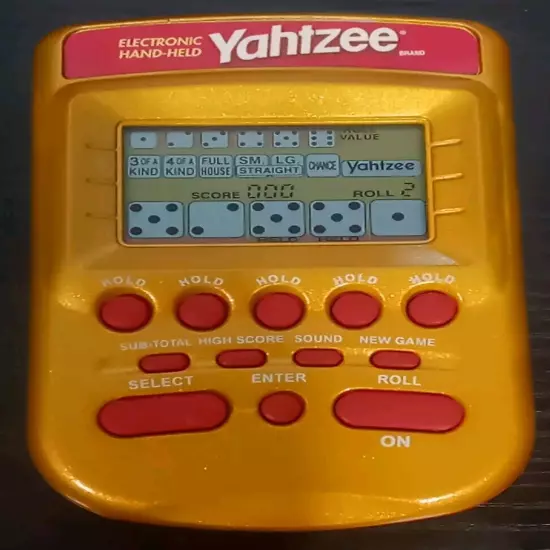 Yahtzee Pocket Electronic Handheld Game - Gold Hasbro *Vintage* Tested Working