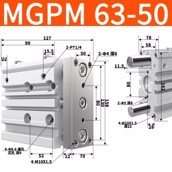 For MGPM63-25Z MGPM63-50Z 75Z 100Z 125Z 150Z 175Z MGPM63-200Z 250Z 300Z Cylinder