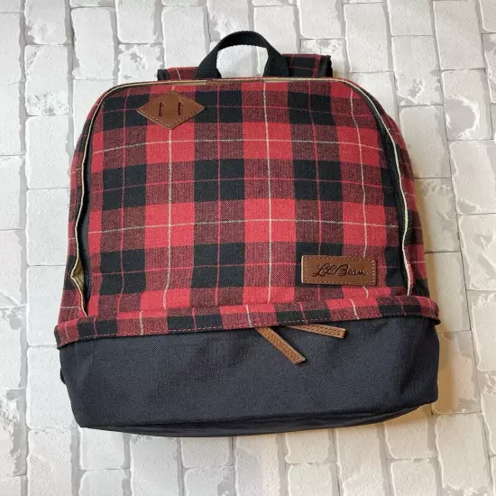 LL Bean Backpack Bookbag Wool Blend Plaid Flannel Laptop Tablet Travel School