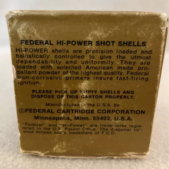 Vintage Federal Hi Power .410 No. 6 - 3" Shot Shell Box - EMPTY BOX 