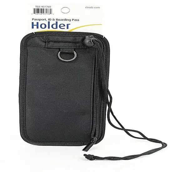 Cloudz 9"x5" Black Zipper Ring Pen Passport ID & Boarding Pass Holder