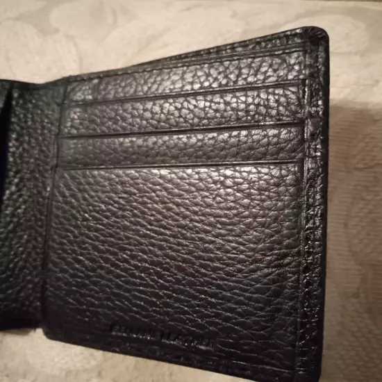 Vintage Men’s Vertical Wallet Bifold Pebbled Black Leather Cards Cash Slot