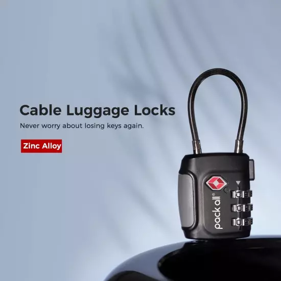 TSA Approved Cable Luggage Locks, 3 Digit Combination Padlocks, Travel Lock for