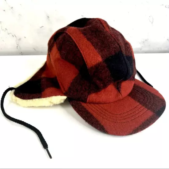 Filson Garmet Trapper Cap Hat L 100% Virgin Wool Mackinaw Buffalo Plaid Retro