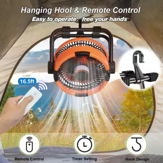 20000mAh Camping Fan Rechargeable Battery Portable Outdoor Fan Wireless Tent Fan