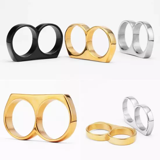 Connect Two Fingers Men Rings Stainless Steel Women Jewelry Punk New in Rock