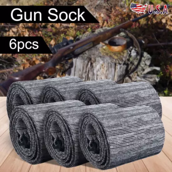 6PCS Gray Silicone Treated Cover Gun Sock Protection Storge Sleeve Up To 55"