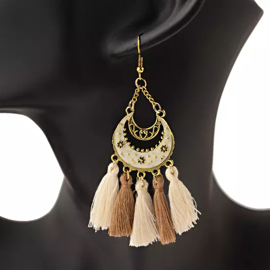 Fashion Women Bohemian Earrings Long Tassel Fringe Drop Dangle Ear Stud Jewelry