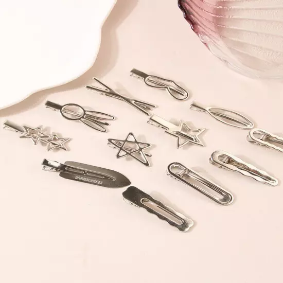 24pcs Metal Hair Clips Set Silver Alloy Barrettes Bangs Side Clips Hairpins