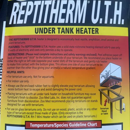 NEW Zoo Med Reptitherm Under Tank Heater 10-20 Gallon 6x8"