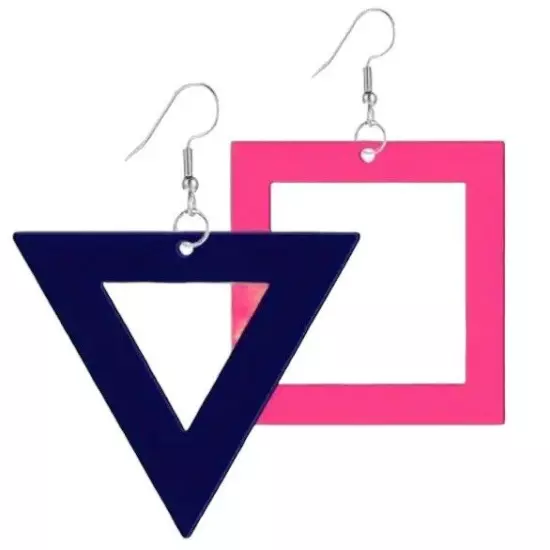 NEON Pink Geometric Earrings Funky 80s,90s Punk Rock Asymmetrical celebration ⭐️