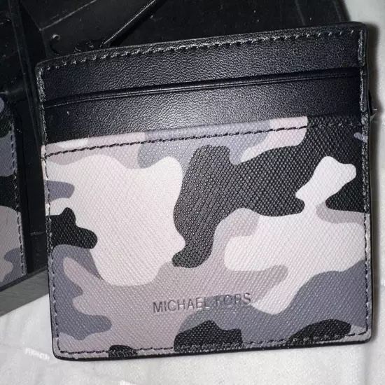 MK MICHAEL KORS Card Wallet + Key Chain Logo Camouflage credit Card Holder/New