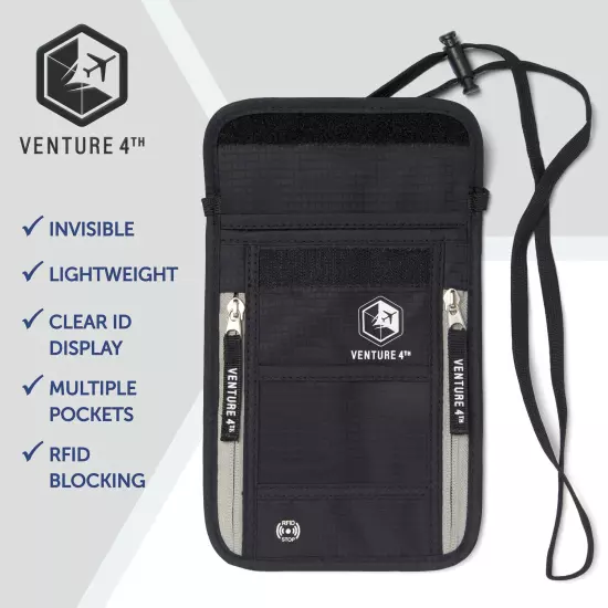 VENTURE 4TH Travel Neck Pouch Neck Wallet with RFID Blocking 5.5" x 8" + Colors