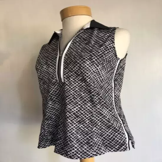 TAIL GOLF NWT Geo Grid Black Giraffe Sleeveless Collard Shirt Women's Size Small