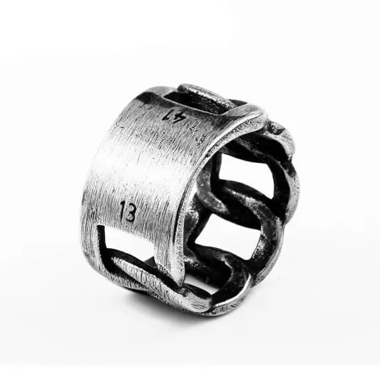 Retro Silver Curb Chain Wedding Band Ring Stainless Steel Men's Boy's Biker Ring