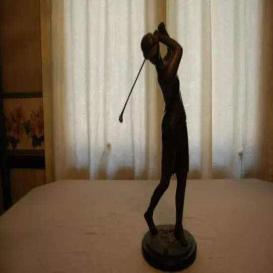 Brass Female Lady Golfer Statue Figurine Art Figure Large 19 inches Tall 