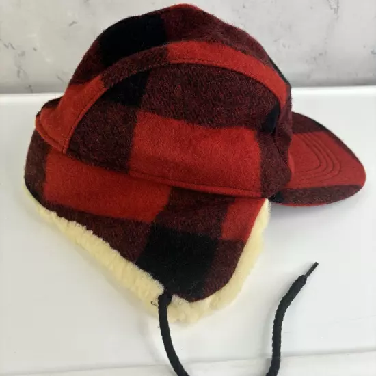 Filson Garmet Trapper Cap Hat L 100% Virgin Wool Mackinaw Buffalo Plaid Retro