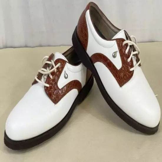 Aqua Tags Women's White Brown Leather Golf Shoes Duster Size 8M W