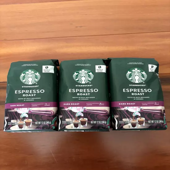 Starbucks Whole Bean Coffee Dark Roast Coffee Espresso Roast 3 BAGS